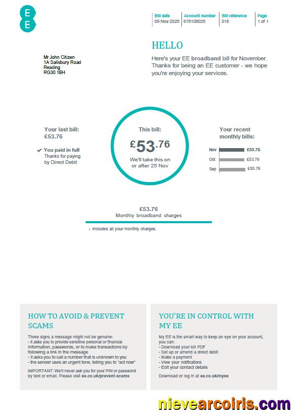 United Kingdom EE utility bill, version 2